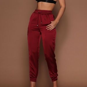 Meshki Satin Burgundy Joggers